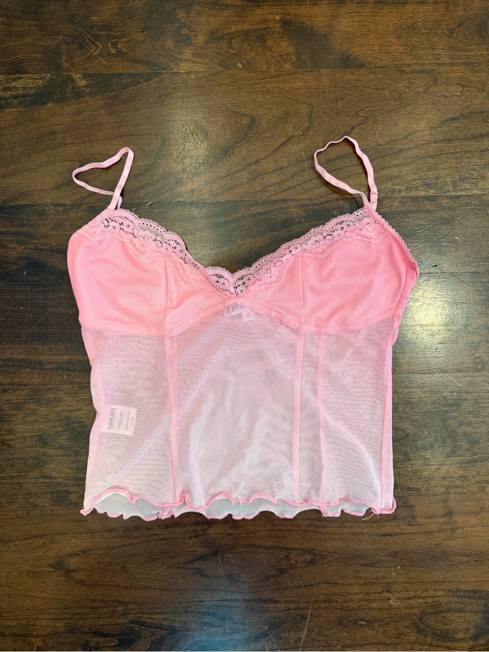 I.AM.GIA Pink Lace-Trim Sheer Mesh Cami